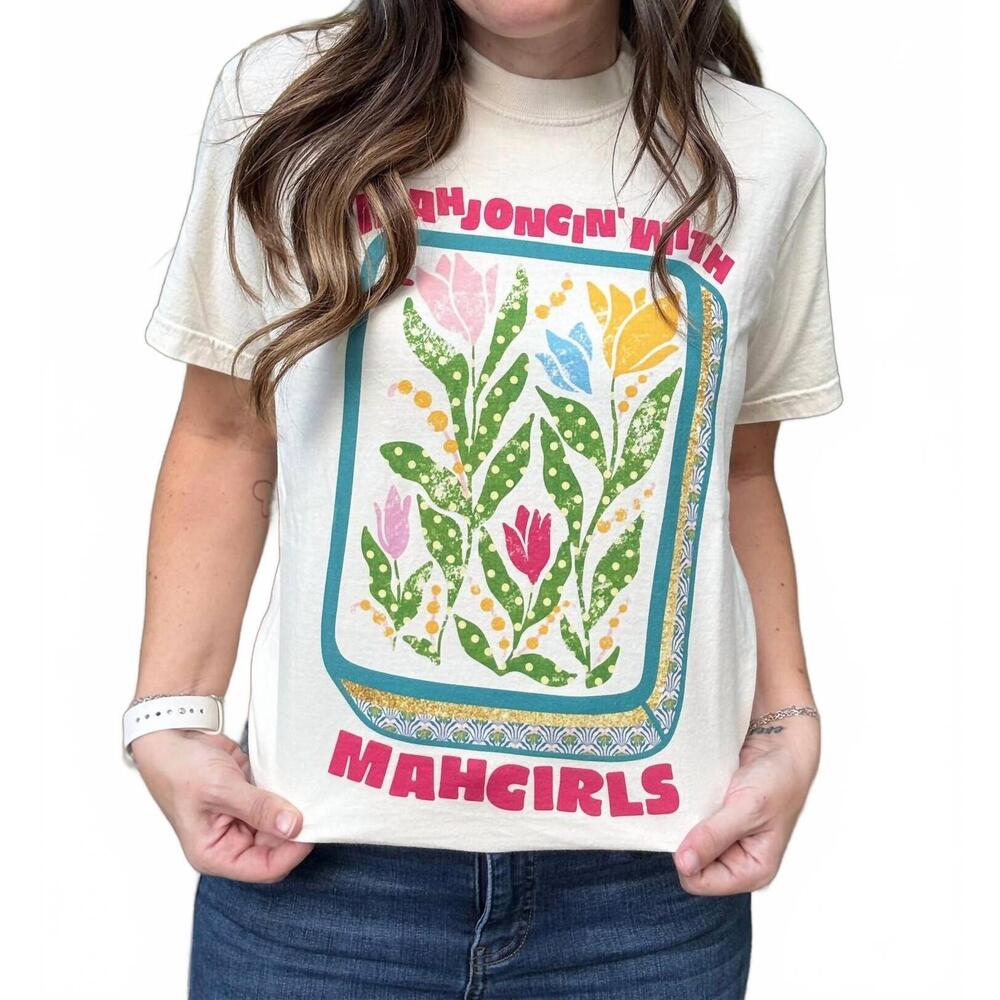 NEW POPPY & PINE mahjohgin with mahgirls tee top in beige